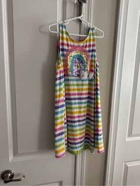 Tommy Bahama Girls' Rainbow Stripe Tank Dress with Sequin Rainbow - Multicolor